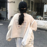 Joskaa Christmas Gift Nomikuma Letter Printing Sweatshirt Women O Neck Long Sleeve Casual Loose Crop Tops Korean BF Style Hoodies Outerwear