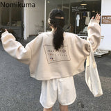 Joskaa Christmas Gift Nomikuma Letter Printing Sweatshirt Women O Neck Long Sleeve Casual Loose Crop Tops Korean BF Style Hoodies Outerwear