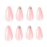 Joskaa 24pcs Korean Style Nude Pink False Nails Pointed Head Artificial Nails Tips With Diamond Design Back To School Nails