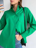 JOSKAA Back to school  Casual Klein Blue Shirt Spring Summer Long Sleeve Cotton Blouse Office Lady Elegant Solid Loose Tops Oversize Green Blusa Tunic