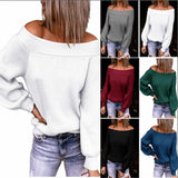 Joskaa Thanksgiving Gift Bikoles Sexy Off Shoulder Slash Neck Long Sleeve Autumn Winter Women's Sweater New Fashion Solid Loose Knitting Ladies Tops