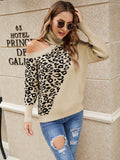 Joskaa Autumn Winter Women’S Leopard Print Pullover Turtleneck Sexy Off-Shoulder Strapless Sweater  Korean Fashion Tops 2024 Women