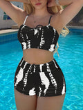 Joskaa 2023 Tie Dye Bikini Drawstring Swimsuit Women High Waist Shorts Swimwear Female Padded Bathing Suit Swimming Beachwear Summer
