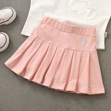 JOSKAA 2024 new Balletcore Kawaii Aesthetic Heart Embroidery Elastic Waist Tennis Skirt