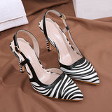 Joskaa  Women Pumps Stiletto Heels Zebra Fashion Striped Pointed Toe Hollow High-Heeled   Shoes Big Size 41 Party Shoes