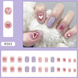 Joskaa 24pcs Gradient False Nails Cute Star Printed Design Fake Nail Short Square Faux Ongles Manicure Nail August Nails 2024