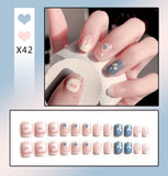 Joskaa 24pcs Long Gradient Nude False Nail With Glue Simple Ins Style Artifical Press On Nails Acrylic Nails Blueberry Milk Nails