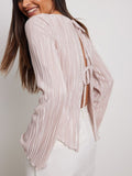 Joskaa Backless Bandage Shirts Women Flare Sleeve Pink Blouses Ladies Elegant Fashion Bodycon Fall Outfits 2024