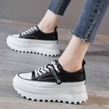 Joskaa  5.5Cm Genuine Leather Platform Wedge Shoes Chunky Sneaker White Casual Shoes Comfortable Breathable Spring Autumn Shoes