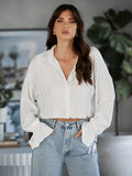 Joskaa Oversize White Pleated Shirt Ladys Chic Drop Shoulder Lapels Crop Top Spring Female Loose High Street Cropped Shirts