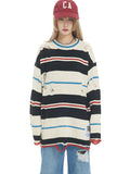 Joskaa Tawaaiw Retro Striped Sweater Women Loose Casual Pullovers Hip Hop Broken Hole Rainbow Sweater Streetwear Knitted Jumpers Autumn