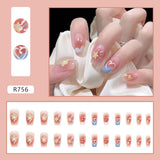 Joskaa 24pcs Gradient False Nails Cute Star Printed Design Fake Nail Short Square Faux Ongles Manicure Nail August Nails 2024