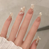 Joskaa 24pcs Long Gradient Nude False Nail With Glue Simple Ins Style Artifical Press On Nails Acrylic Nails Back To School Nails