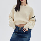 Joskaa Tawaaiw Y2k Retro Sweater Women  Ripped Knitted Pullover Autumn Winter O Neck Casual Loose Lazy Broken Sweater Jumpers Fashion