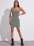 Joskaa hoco dresses Retro Plaid Sexy Spaghetti Strap Bodycon Mini Dresses Summer Women Casual Party Short Fashion Backless Short Dresses Vestido