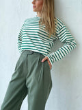 Joskaa Long Sleeve Striped T-Shirts Women Casual O-neck Basic CottonTops 2023 Summer Female Cozy Loose Tees Harajuku T Shirt