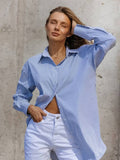 Joskaa Striped Shirt Cardigan Women elegant Turn-down Collar Long Sleeve Shirts 2023 Spring Female Loose Streetwear Fashion Top