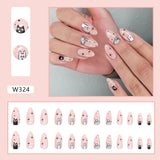 Joskaa 24pcs Cute Cat y2k Nails Press On Long Round Almond False Nails For Girl Fake Nails With Star Full Cover Artificial Nail Tips