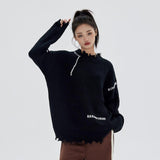 Joskaa Tawaaiw Y2k Retro Sweater Women  Ripped Knitted Pullover Autumn Winter O Neck Casual Loose Lazy Broken Sweater Jumpers Fashion