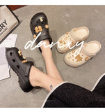 Joskaa Summer Women Slippers Shoes With Charms Jewelry Garden Shoes Wedges Platform Sandals Antiskid Female Clogs Flip Flops For Woman