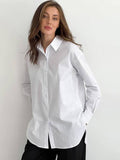 Joskaa White Casual Loose Shirts Women Long Sleeve Turn Down Collar  Solid Blouses Cardigan 2024 New Lady Chic Button-up Tops