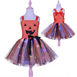 Halloween Joskaa Girls Halloween Pumpkin Costume With Led Kids Monster Tutu Dress For Carnival Party Children Clothes Light Tulle Dress Ball Gown