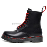 Joskaa 2024 Spring Autumn Women Flat Black Leather Boots Female Round Toe Red Lace Up Boots Men Motorcycle Punk Shoes Unisex Plus Size