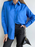 JOSKAA Back to school  Casual Klein Blue Shirt Spring Summer Long Sleeve Cotton Blouse Office Lady Elegant Solid Loose Tops Oversize Green Blusa Tunic