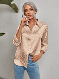 Joskaa Back to school  Women Leopard Print Luxury Blouse Spring Summer Long Sleeve Lapen Vintage Button Up Shirt Office Lady Satin Tunics Harajuku Top