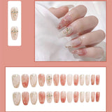 Joskaa 24pcs Fake Nails Y2k Korean Gradient False Nails Set Press on Nails Rhinestone Wearable Long Coffin Artificial Nails Nail