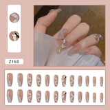 Joskaa 24P Fake Nails Press on Nails Set Diamond Streamer Flash Fly Butterfly Seamless Removable False Nail Barbie Nail August Nails 2024