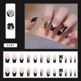 Joskaa 24P Fake Nails Press on Nails Set Diamond Streamer Flash Fly Butterfly Seamless Removable False Nail Barbie Nail August Nails 2024