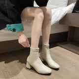 JOSKAA Winter Boots Lady Boots-Women Autumn Shoes Zipper Elegant High Heel Rubber Ankle Solid Basic Casual Square Toe PU Sewing Le