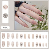 Joskaa 24Pcs False Nails Crystal Sequins with Pearl Diamond Decorations Ballerina Fake Nail Patch Back To School Nails