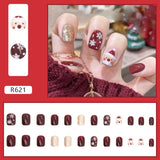 Joskaa 24pcs Gradient False Nails Cute Star Printed Design Fake Nail Short Square Faux Ongles Manicure Nail August Nails 2024