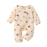 Halloween Joskaa Lioraitiin 0-18M Newborn Infant Baby Boy Girl Halloween Jumpsuit Pumpkin Print O-Neck Long Sleeve Romper With Buttons