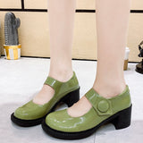 Joskaa Green Patent Leather Mary Jane Shoes For Women 2024 Spring Slip On Round Toe Pumps Ladies Thick High Heels Office Shoes