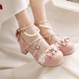 Joskaa Women High Heels Mary Jane Pumps Party Wedding Cosplay White Pink Black Ruffles Bow Princess Cosplay Lolita Shoes 2024