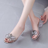 Joskaa 2024 Women Pumps Designer Slippers Summer Heel Crystal Shoes Fashion Flip-Flops Korean Luxury Sandals