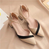 JOSKAA  Women Classic Beige Square Heel Shoes for Party Ladies Classic Black Pu Leather Night Club Pumps