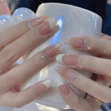 Joskaa 24pcs Long Gradient Nude False Nail With Glue Simple Ins Style Artifical Press On Nails Acrylic Nails Back To School Nails