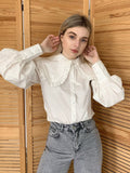 Joskaa White Peter Collar Ruffle Blouse 2024 Long Sleeve Cotton Casual Simple Blouses Elegant Office Lady Shirt Fall Blouse