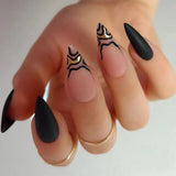 Nail Inspo 2023 Summer 24pcs Fake Nails Stiletto Almond Ballet Tip Black White Graffiti Vintage Gradient Press on Nails Full Cover Detachable Nail Tip