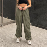 Joskaa Black Friday Sales Women Parachute Cargo Long Y2K Hippie Pants Low Waist White Sweatpants Casual Loose Wide Leg Fall Joggers