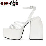 JOSKAA JOSKAA Brand New 2024 Big Size 43 Summer White Goth High Heels Sexy Party Chunky Platform Sandals Shoes Women