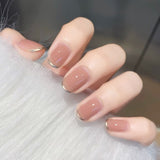 Joskaa 24pcs Long Gradient Nude False Nail With Glue Simple Ins Style Artifical Press On Nails Acrylic Nails Blueberry Milk Nails