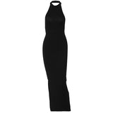 Joskaa Women's Summer Backless Halter Neck Splicing Tie Split Party Evening Maxi Bodycon Dress