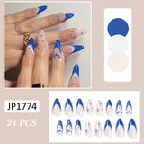 Joskaa 24pcs/box Fake Nails Y2k Short-Length Stiletto With Silver Star Spots Wearable False Nails Set Press On Long Almond French Tips August Nails 2024