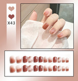 Joskaa 24pcs Long Gradient Nude False Nail With Glue Simple Ins Style Artifical Press On Nails Acrylic Nails Blueberry Milk Nails