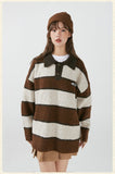 Joskaa Tawaaiw Winter Warm Sweater Women Loose Long Sleeve Striped Pullovers Knitted American Retro Jumpers Female Streetwear Tops 2024